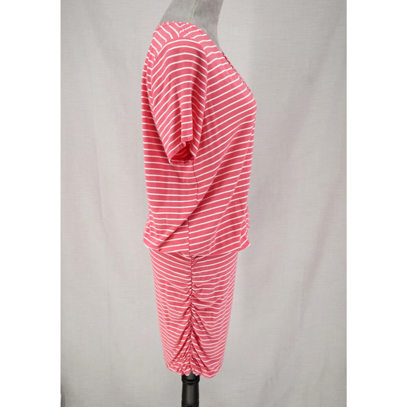 Joules Dress Womens 10 Pink White Stripe Cotton Stretch Knit Blouson V-neck - Picture 11 of 14